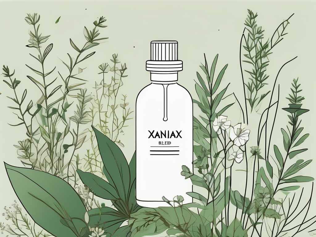 A dropper bottle with liquid xanax essential oil blend