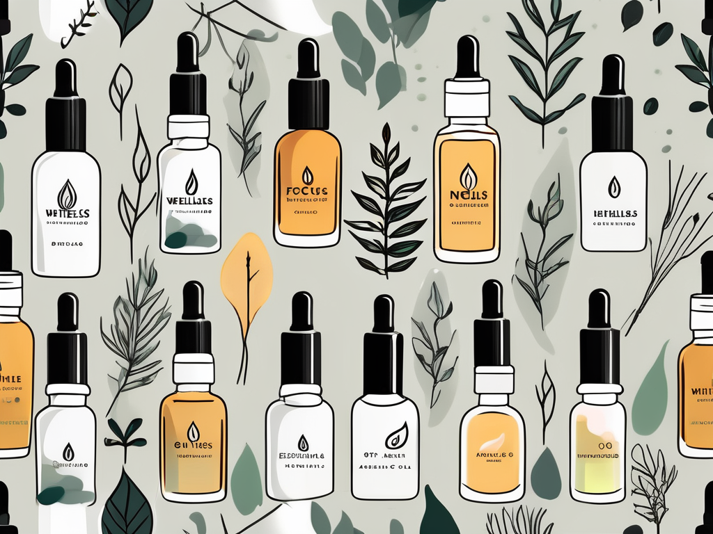 A collection of essential oil bottles with the focus on nlbs essential oil