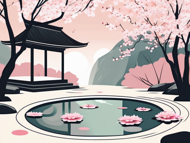 A tranquil zen garden with a serene pond
