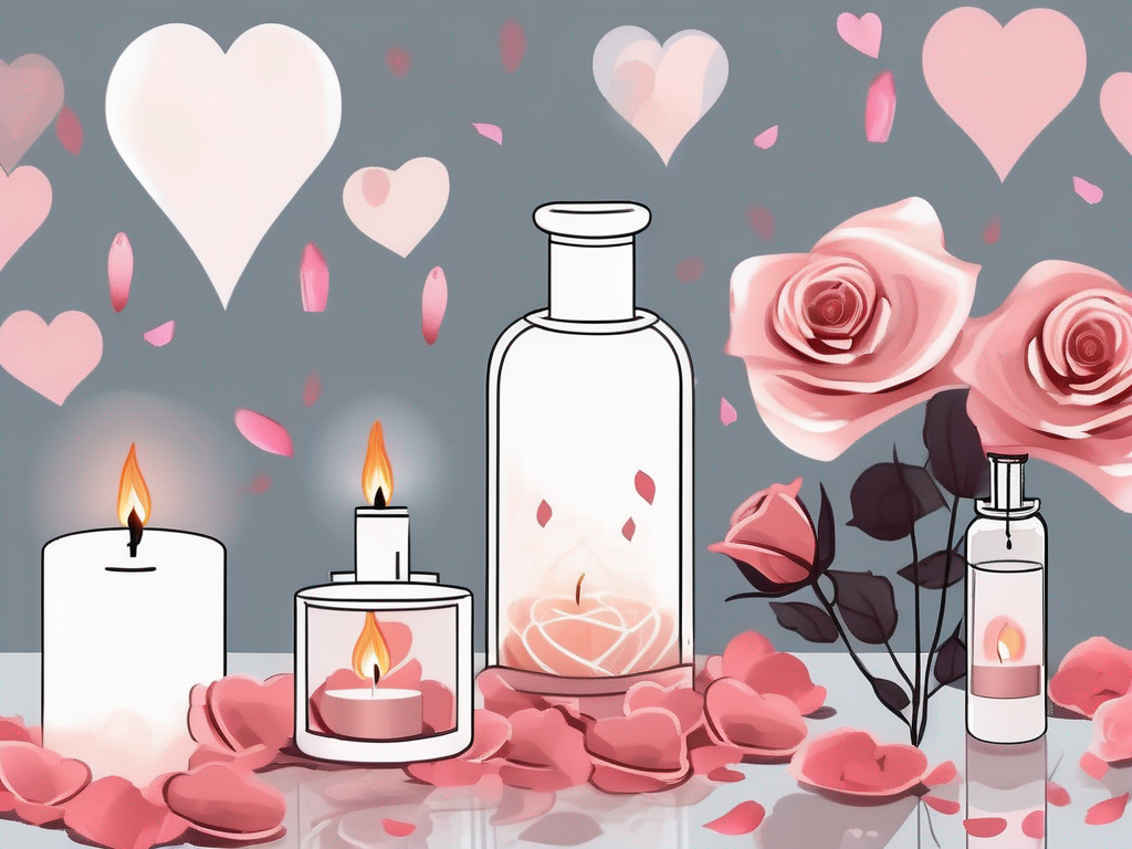 A romantic setting with essential oil bottles